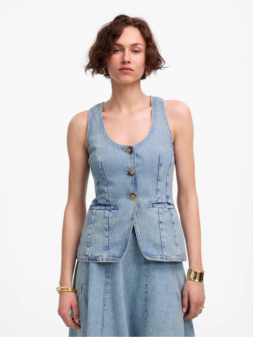 NWT Madewell Denim Scoopneck Cutaway Vest in Edmonson Wash Size 2